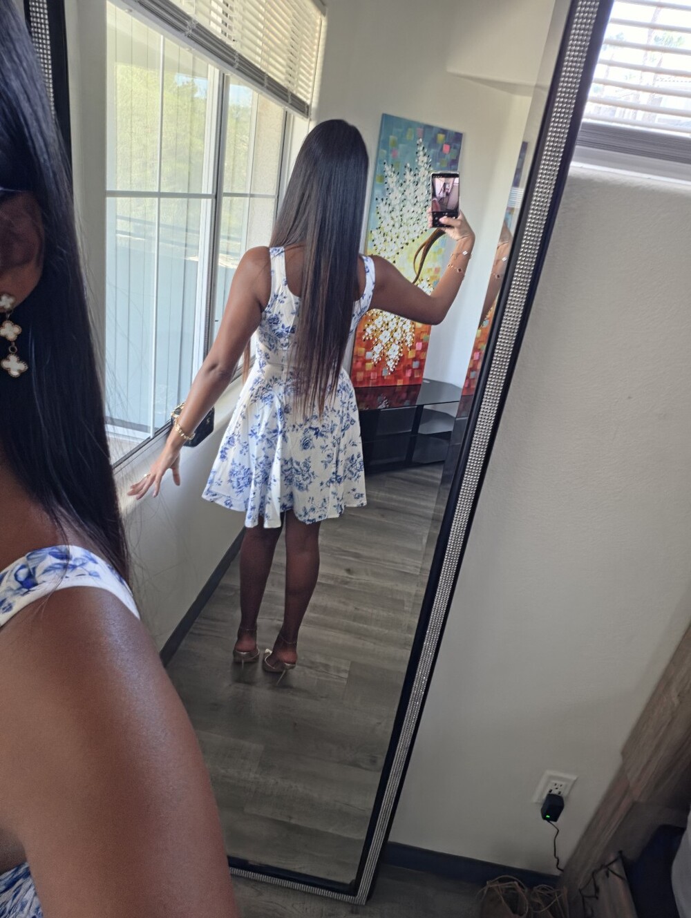 White Mini Dress with Blue Floral Print - Picture 12 of 13